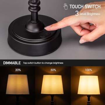 O’Bright Seraph Mini – Cordless LED Table Lamp with Dimmer, Built-in Rechargeable Battery, 3-Lev...