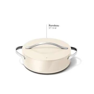 Caraway Rondeau - 6 Qt Non-Stick Pan with Lid - Free From Forever Chemicals - Perfect for Searing, Braising, & Roasting - Cream