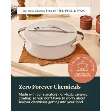 Caraway Rondeau - 6 Qt Non-Stick Pan with Lid - Free From Forever Chemicals - Perfect for Searing, Braising, & Roasting - Cream