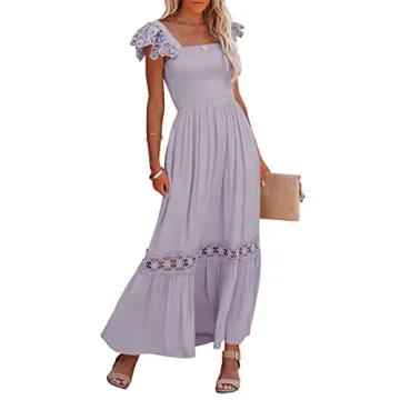 Ferlema Women's Summer Maxi Dress Casual Boho Sleeveless Spaghetti Strap Smocked Tiered Long Beach S...