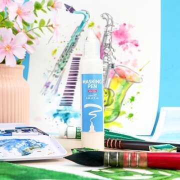 AUREUO Masking Fluid for Watercolor Painting - 25ml / 0.84 fl Oz Liquid Masking Fluid Pen Water Color Medium Art Supplies for Artists