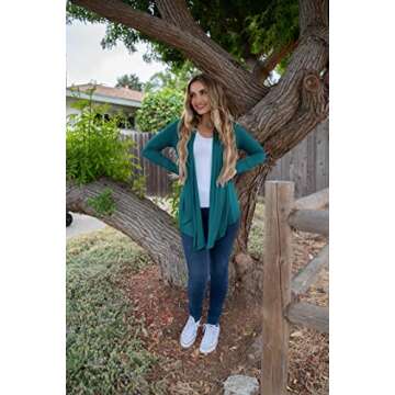 Free to Live 3 Pack Long Sleeve Cardigan for Women Open Front Dressy Casual Lightweight Sweaters (Small, Teal, White, Wine)