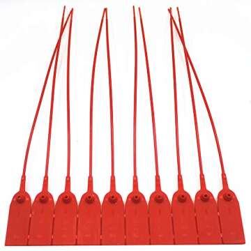 Middle Duty Security Plastic Seal with Metal Insert,Tags for Transportation Security,11 inch Length,Numbered,Red Color Package of 100.