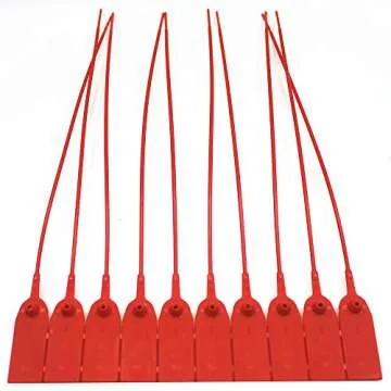 Middle Duty Security Plastic Seal with Metal Insert,Tags for Transportation Security,11 inch Length,Numbered,Red Color Package of 100.