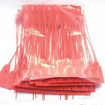 Middle Duty Security Plastic Seal with Metal Insert,Tags for Transportation Security,11 inch Length,Numbered,Red Color Package of 100.