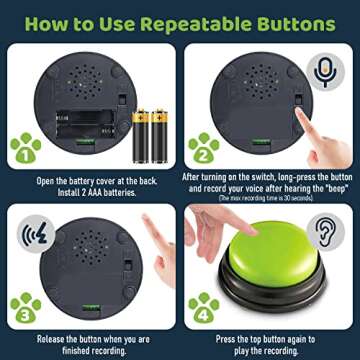 Aoresac Recordable Answer Buzzers 4 Pack, Talking Buttons for Pet Communication, 30 Seconds Recordable Buttons and Play The Dog Speaking Button Set, Perfect for Dog Pet Training Family Games