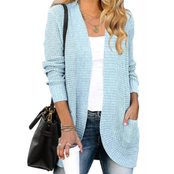 ZESICA Women's Fall Winter Long Sleeve Open Front Casual Lightweight Soft Knit Cardigan Sweater Oute...
