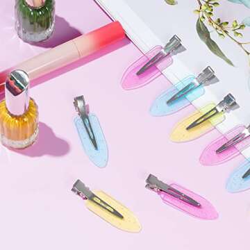 Wobe 24pcs Creaseless Hair Clips No Bend Hair Clips No Crease Hair Clip for Curl Hairstyle Bangs Makeup Application Hairdressing Hairpins Styling Clips for Salon Barber (Translucent Pink Blue Yellow)