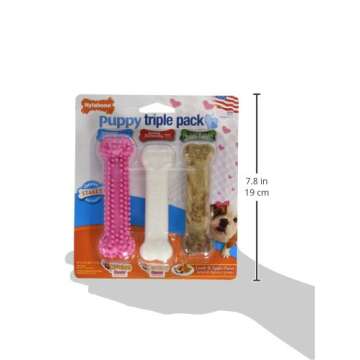Nylabone Puppy Chew Toys & Natural Treat Triple Pack, Pink, Chicken & Bacon Flavor, Small - Up to 25 Ibs, 3 Pack