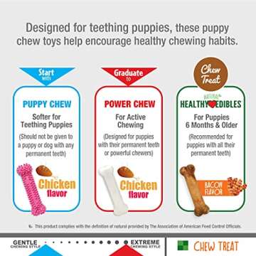 Nylabone Puppy Chew Toys & Natural Treat Triple Pack, Pink, Chicken & Bacon Flavor, Small - Up to 25 Ibs, 3 Pack