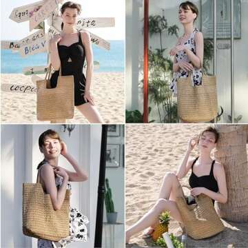 Straw Beach Bags for Women - Summer Woven Tote Bag Shoulder Handbags, Beach Bag for Women for Holida...