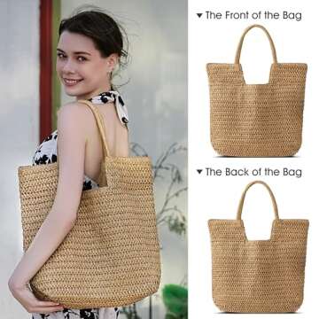 Straw Beach Bags for Women - Summer Woven Tote Bag Shoulder Handbags, Beach Bag for Women for Holiday