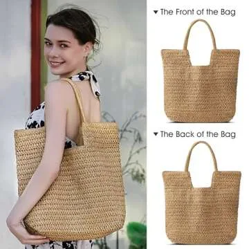 Straw Beach Bags for Women - Summer Woven Tote Bag Shoulder Handbags, Beach Bag for Women for Holiday