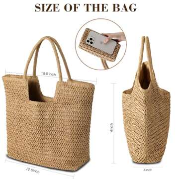 Straw Beach Bags for Women - Summer Woven Tote Bag Shoulder Handbags, Beach Bag for Women for Holiday