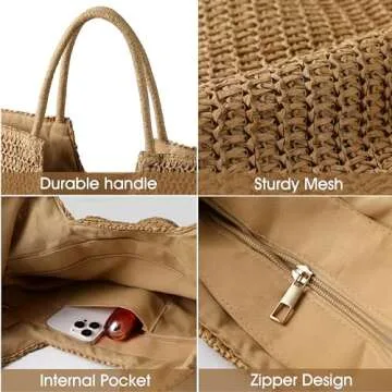 Straw Beach Bags for Women - Summer Woven Tote Bag Shoulder Handbags, Beach Bag for Women for Holiday