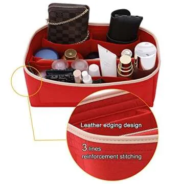Doxo Purse Organizer Insert for Handbags & Base Shaper Combination,Tote Bag Organizer Insert with 6 Sizes,Compatible with LV Speedy 25 & Neverfull PM ON THE GO and More(Red-Medium)