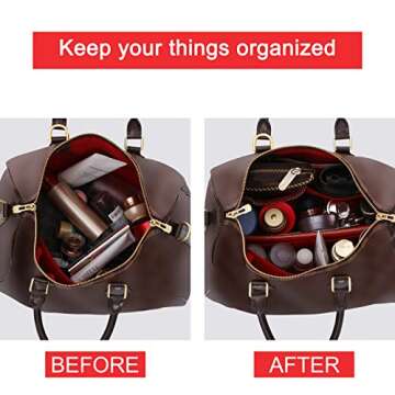 Doxo Purse Organizer Insert for Handbags & Base Shaper Combination,Tote Bag Organizer Insert with 6 Sizes,Compatible with LV Speedy 25 & Neverfull PM ON THE GO and More(Red-Medium)