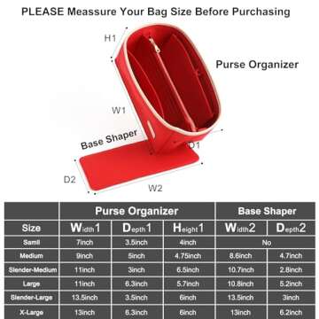 Doxo Purse Organizer Insert for Handbags & Base Shaper Combination,Tote Bag Organizer Insert with 6 Sizes,Compatible with LV Speedy 25 & Neverfull PM ON THE GO and More(Red-Medium)