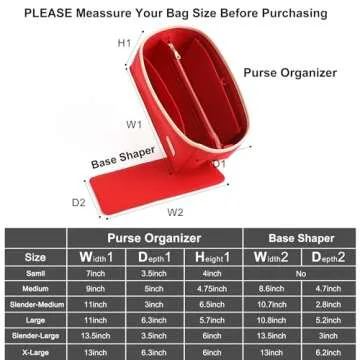 Doxo Purse Organizer Insert for Handbags & Base Shaper Combination,Tote Bag Organizer Insert with 6 Sizes,Compatible with LV Speedy 25 & Neverfull PM ON THE GO and More(Red-Medium)