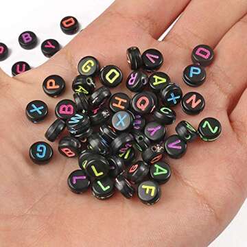 Acrylic Letter Beads Alphabet Polished Colorful Letters Black Round Bead, 4×7mm 1200pcs, for Friend...
