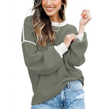 Fall Clothes for Women 2025 Trendy Fashion Oversized Sweaters Color Block Long Sleeve Knited Pullove...