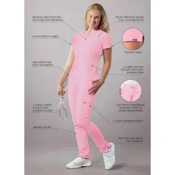 Adar Addition Go-Higher Scrub Set for Women - Soft Pink