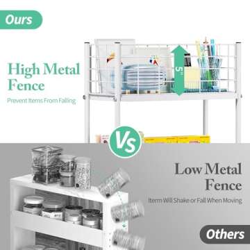 KINGRACK 3-Tier Rolling Utility Cart with Wheels, Metal Slim Storage Cart, Multifunctional Storage Organizer, Rolling Storage Cart for Kitchen, Office, Bathroom, Narrow Place, White