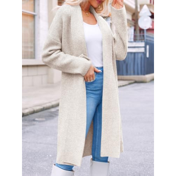 Saodimallsu Womens Open Front Chunky Cardigan Long Oversized Loose Knit Coatigan Sweater Jacket 2024 Fall Coats Apricot