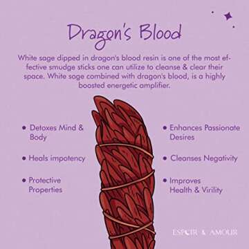 ESPOIR & AMOUR Dragon's Blood Sage - 3 Spiritual Dragon Blood Sage Sticks for Smudging, Healing and ...