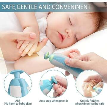 Baby Nail File Electric Nail Trimmer File Manicure Set, Toes Fingernails Care Trimmer with LED Light...