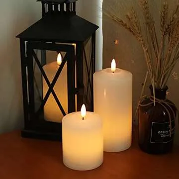 GenSwin 3D Wick Flameless Flickering Candles Battery Operated with Remote Timer, Real Wax Pillar LED Votive Candles Warm Light, Set of 3 Party/Wedding/Home Decor(White, D3” x H4.6” 5.8” 6.8”)