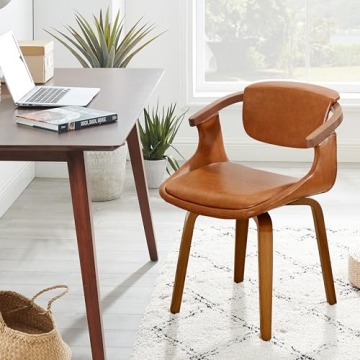 Art Leon Desk Chair No Wheels, Mid Century Modern Swivel Accent Chair, Faux Leather Home Office Desk...