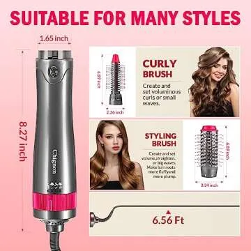Chignon Hair Dryer Brush, Hot Air Comb, Hair Blower Volumizer with Negative Ion for Fast Drying Long Thick Straighten Wavy Hair,Ionic Technology,ALCI Safety Plug Grey+pink