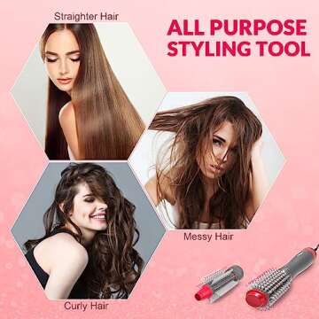 Chignon Hair Dryer Brush, Hot Air Comb, Hair Blower Volumizer with Negative Ion for Fast Drying Long Thick Straighten Wavy Hair,Ionic Technology,ALCI Safety Plug Grey+pink