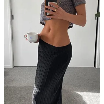 Stylish Meladyan Women High Waist Knit Maxi Skirt