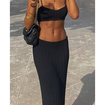 Stylish Meladyan Women High Waist Knit Maxi Skirt