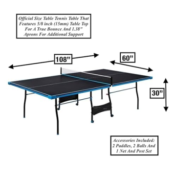 Black Blue Folding Rolling Table Tennis Table for Indoor Fun