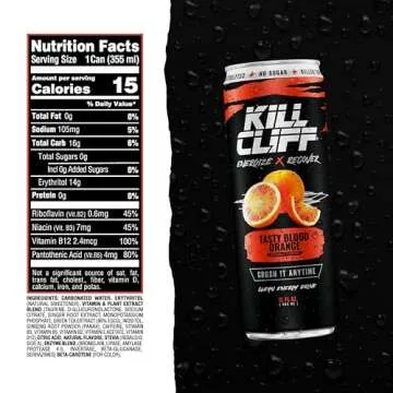 KILL CLIFF Energy & Recovery Drink | Electrolytes & B Vitamins | Natural, Clean Energy Drink | Zero Sugar | Keto | 12 Pack (Tasty Blood Orange)