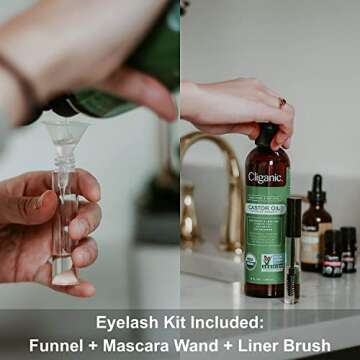 Cliganic USDA Organic Castor Oil, 100% Pure (8oz with Eyelash Kit) - For Eyelashes, Eyebrows, Hair & Skin | Natural Cold Pressed Unrefined Hexane-Free