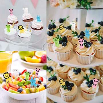 8 Small Silicone Serving Tongs & Cartoon Toothpicks