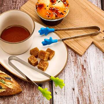 8 Small Silicone Serving Tongs & Cartoon Toothpicks