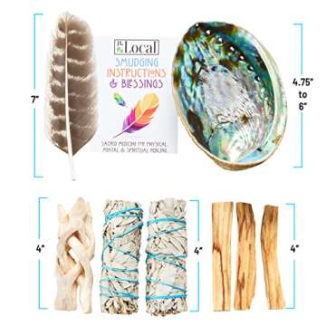 Smudge Kit - White Sage, Palo Santo, Abalone Shell, Smudging Feather for Healing, Purifying, Meditating & Incense (Essentials Plus)