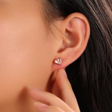 Heart Initial Stud Earrings in Rose Gold for Women