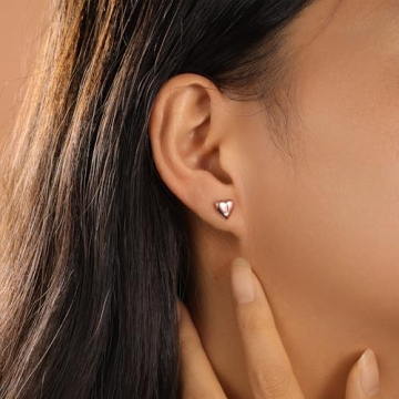 Heart Initial Stud Earrings in Rose Gold for Women