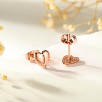 Heart Initial Stud Earrings in Rose Gold for Women