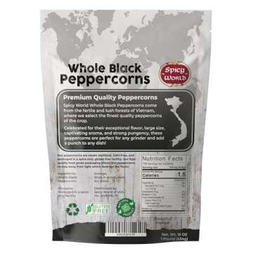 Spicy World Black Peppercorns Whole 1 Pound - As Seen On Tik Tok - Non-GMO, Steam Sterilized Whole Peppercorns for Grinder Refill