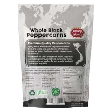 Spicy World Black Peppercorns Whole 1 Pound - Premium Non-GMO Flavor Explosion