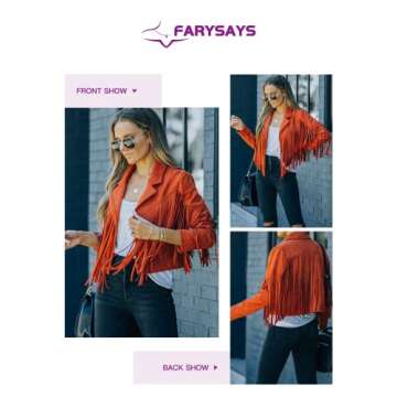 FARYSAYS Faux Leather Jacket Women Fashion Casual Spring Fall Lightweight Cropped Fringe Tassel Moto...