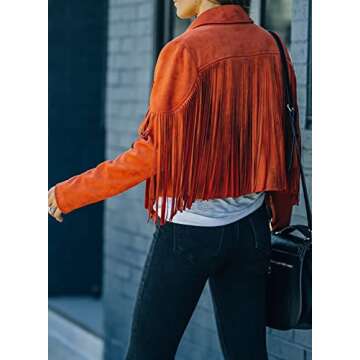 FARYSAYS Faux Leather Jacket Women Fashion Casual Spring Fall Lightweight Cropped Fringe Tassel Motorcycle Jackets for Ladies Orange 1x