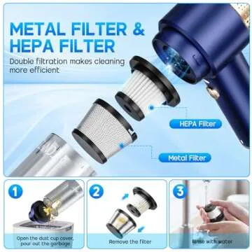 JONYJ Handheld Car Vacuum Cleaner, 16000PA Car Vacuum Portable Cordless, 2 in 1 Air Duster and Vacuum Cleaner with LED Light, Multi-Nozzles, 120W High Power Hand Held Vacuum for Car, Home, Pet, Office